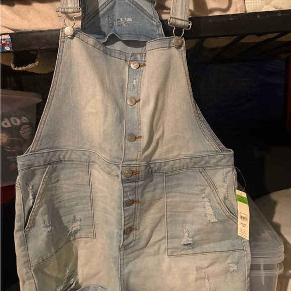 NOBO Pants - NOBO Light Blue Distressed Denim Overalls - Relaxed Fit